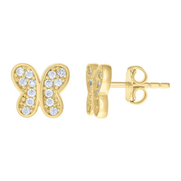 10kt 10k Yellow Gold Womens Cubic-Zirconia Butterfly Fashion Stud Earrings